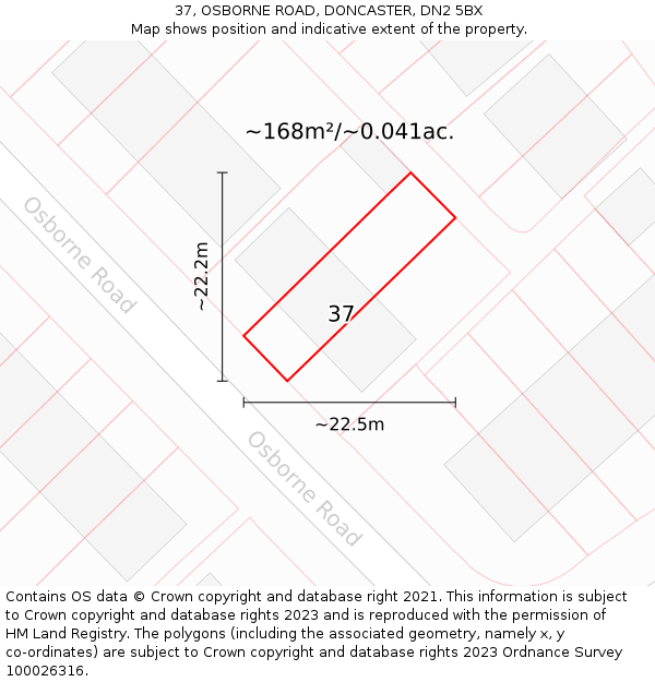 37, OSBORNE ROAD, DONCASTER, DN2 5BX: Plot and title map