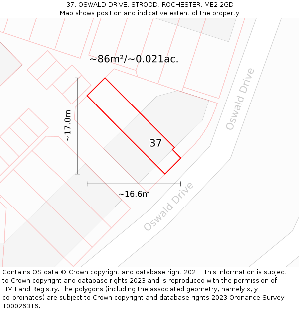 37, OSWALD DRIVE, STROOD, ROCHESTER, ME2 2GD: Plot and title map