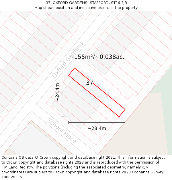 37, OXFORD GARDENS, STAFFORD, ST16 3JB: Plot and title map