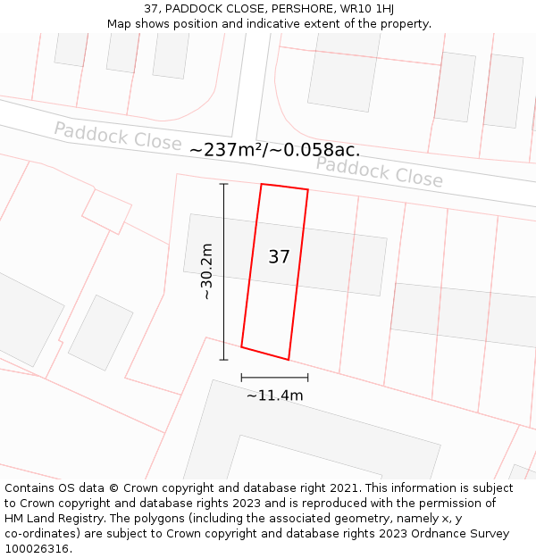 37, PADDOCK CLOSE, PERSHORE, WR10 1HJ: Plot and title map