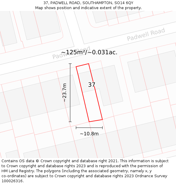 37, PADWELL ROAD, SOUTHAMPTON, SO14 6QY: Plot and title map