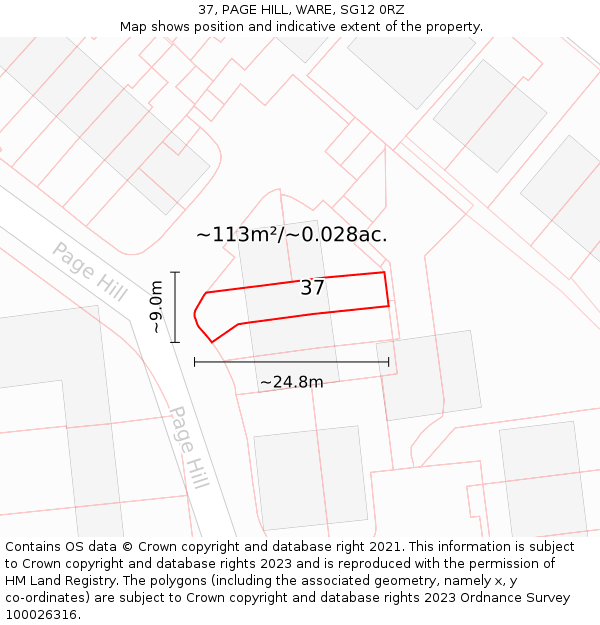 37, PAGE HILL, WARE, SG12 0RZ: Plot and title map