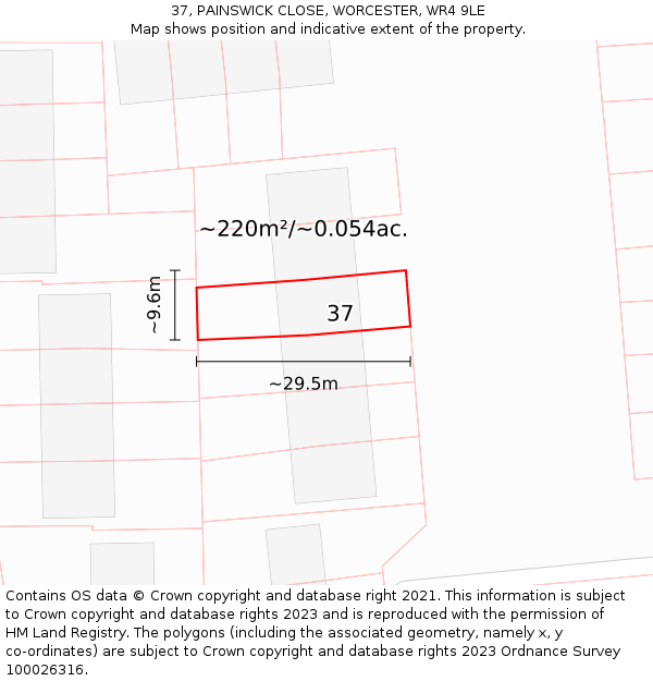 37, PAINSWICK CLOSE, WORCESTER, WR4 9LE: Plot and title map