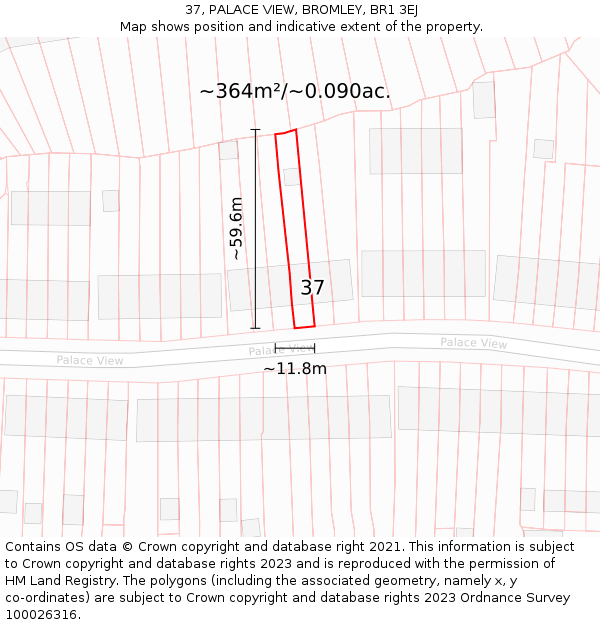 37, PALACE VIEW, BROMLEY, BR1 3EJ: Plot and title map