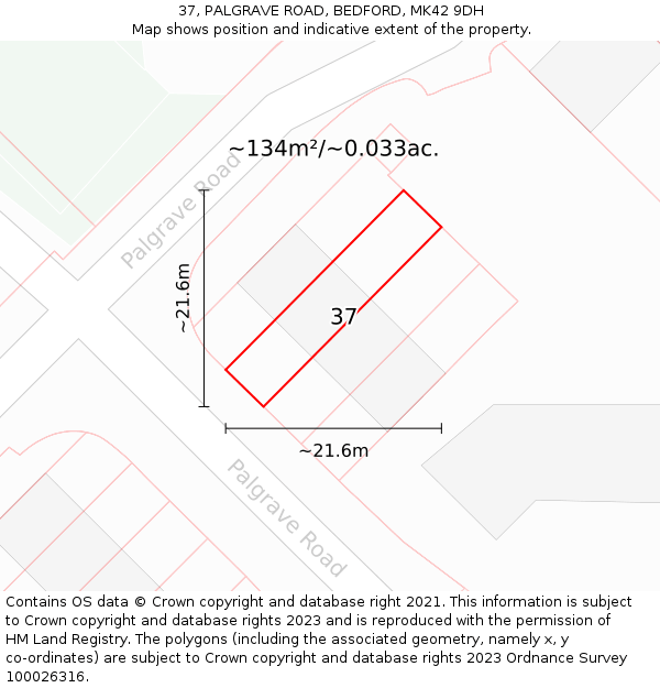 37, PALGRAVE ROAD, BEDFORD, MK42 9DH: Plot and title map