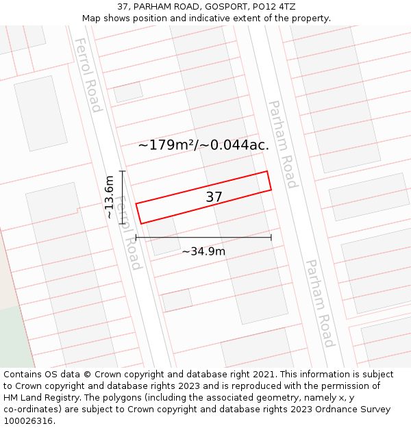 37, PARHAM ROAD, GOSPORT, PO12 4TZ: Plot and title map