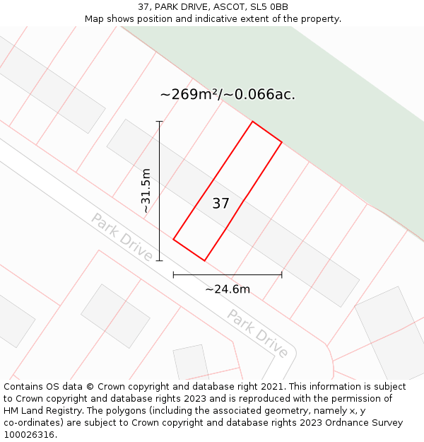 37, PARK DRIVE, ASCOT, SL5 0BB: Plot and title map