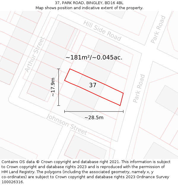 37, PARK ROAD, BINGLEY, BD16 4BL: Plot and title map