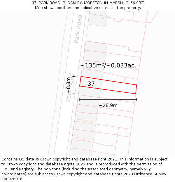 37, PARK ROAD, BLOCKLEY, MORETON-IN-MARSH, GL56 9BZ: Plot and title map