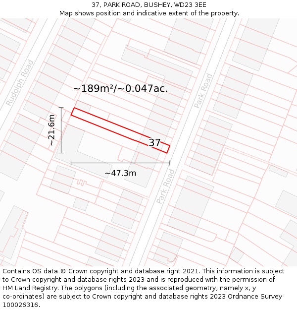 37, PARK ROAD, BUSHEY, WD23 3EE: Plot and title map