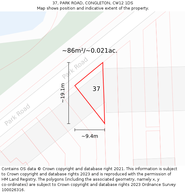 37, PARK ROAD, CONGLETON, CW12 1DS: Plot and title map