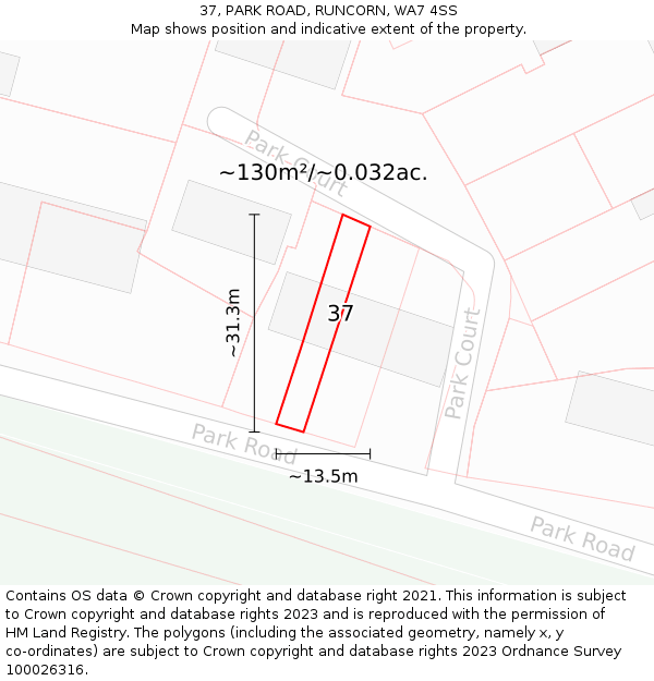 37, PARK ROAD, RUNCORN, WA7 4SS: Plot and title map