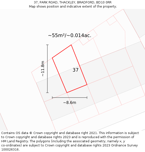 37, PARK ROAD, THACKLEY, BRADFORD, BD10 0RR: Plot and title map