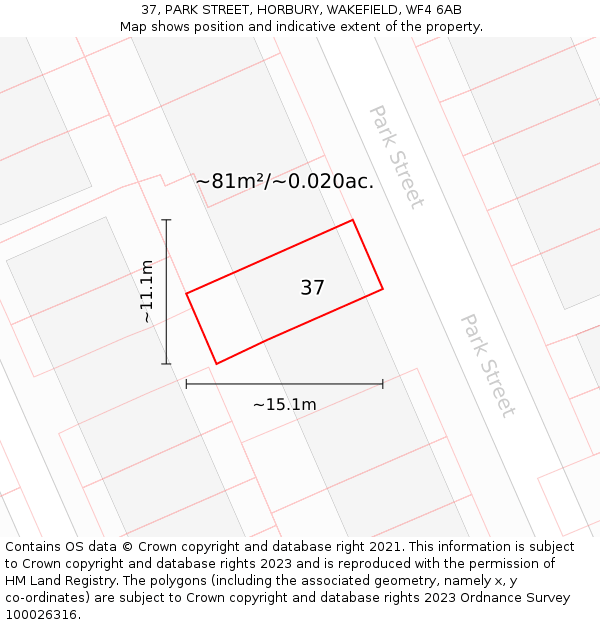 37, PARK STREET, HORBURY, WAKEFIELD, WF4 6AB: Plot and title map
