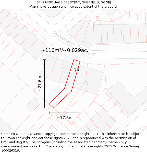 37, PARSONAGE CRESCENT, SHEFFIELD, S6 5BJ: Plot and title map