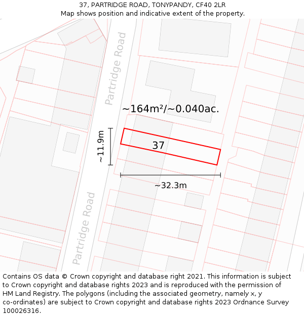 37, PARTRIDGE ROAD, TONYPANDY, CF40 2LR: Plot and title map