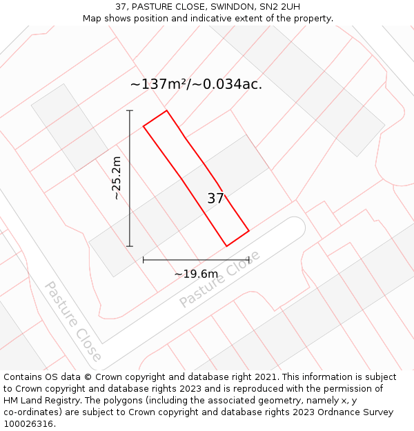 37, PASTURE CLOSE, SWINDON, SN2 2UH: Plot and title map