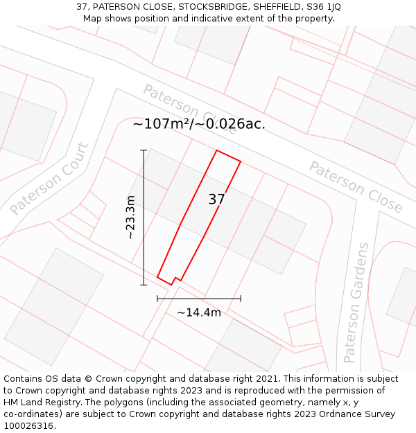 37, PATERSON CLOSE, STOCKSBRIDGE, SHEFFIELD, S36 1JQ: Plot and title map