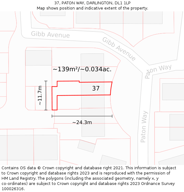 37, PATON WAY, DARLINGTON, DL1 1LP: Plot and title map