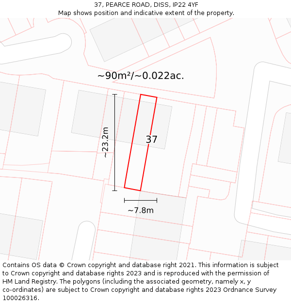37, PEARCE ROAD, DISS, IP22 4YF: Plot and title map