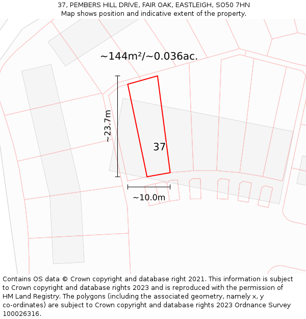 37, PEMBERS HILL DRIVE, FAIR OAK, EASTLEIGH, SO50 7HN: Plot and title map