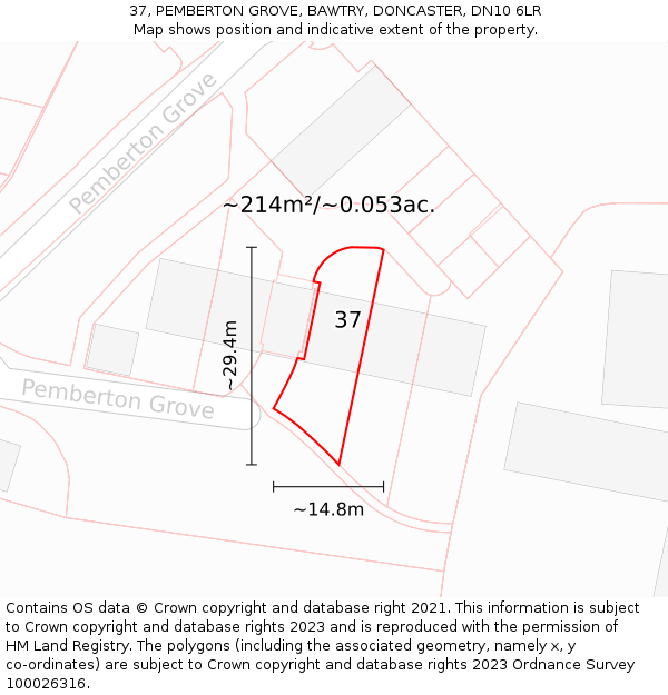 37, PEMBERTON GROVE, BAWTRY, DONCASTER, DN10 6LR: Plot and title map