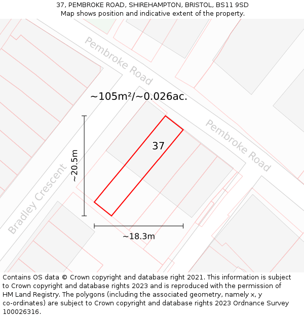 37, PEMBROKE ROAD, SHIREHAMPTON, BRISTOL, BS11 9SD: Plot and title map