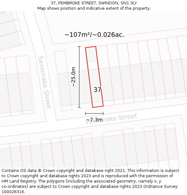 37, PEMBROKE STREET, SWINDON, SN1 3LY: Plot and title map