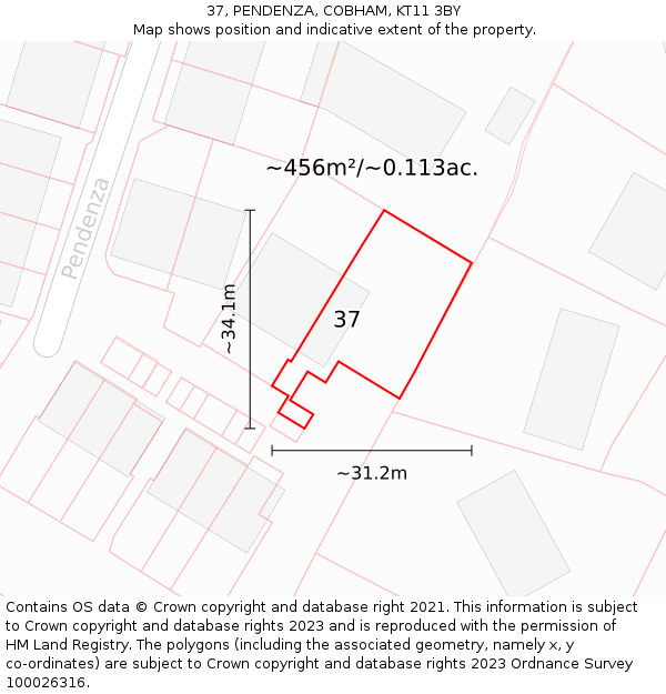 37, PENDENZA, COBHAM, KT11 3BY: Plot and title map