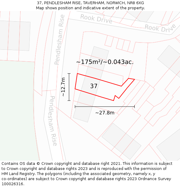 37, PENDLESHAM RISE, TAVERHAM, NORWICH, NR8 6XG: Plot and title map