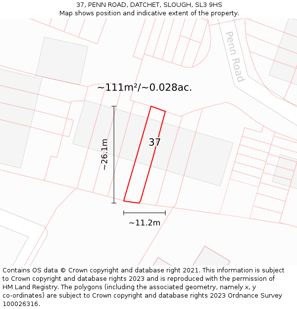 37, PENN ROAD, DATCHET, SLOUGH, SL3 9HS: Plot and title map