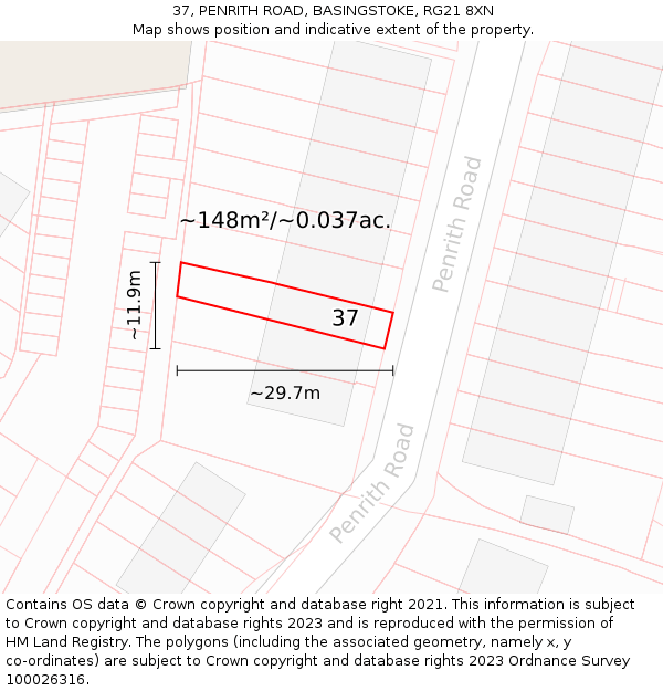 37, PENRITH ROAD, BASINGSTOKE, RG21 8XN: Plot and title map