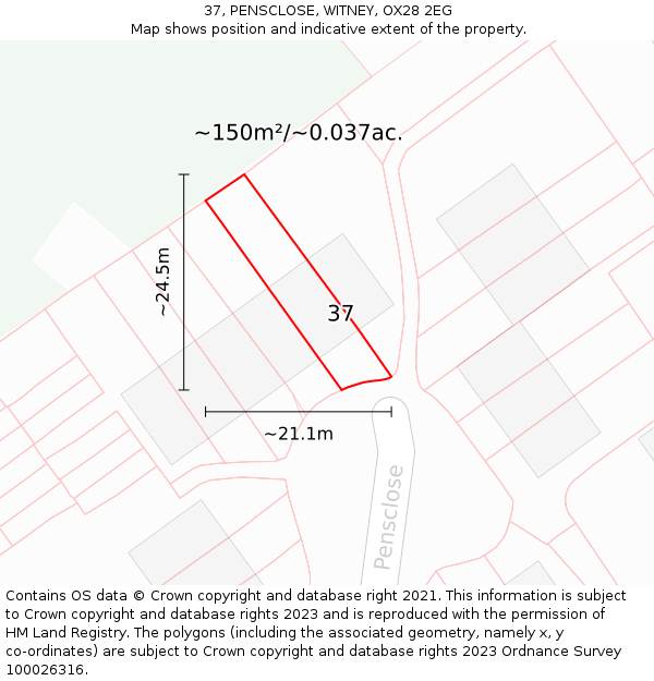 37, PENSCLOSE, WITNEY, OX28 2EG: Plot and title map