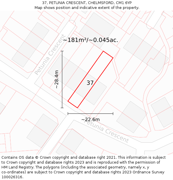 37, PETUNIA CRESCENT, CHELMSFORD, CM1 6YP: Plot and title map