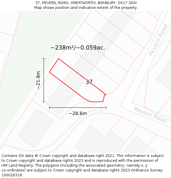 37, PEVERIL ROAD, GREATWORTH, BANBURY, OX17 2DN: Plot and title map
