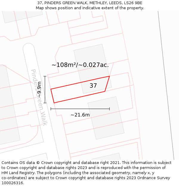 37, PINDERS GREEN WALK, METHLEY, LEEDS, LS26 9BE: Plot and title map