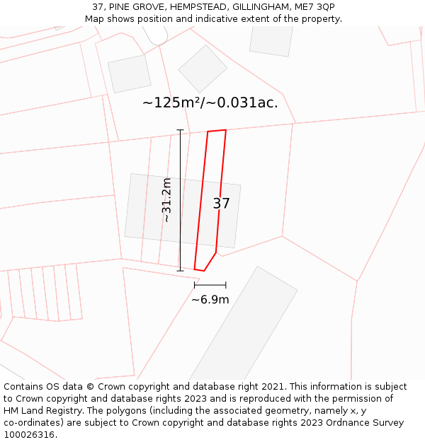 37, PINE GROVE, HEMPSTEAD, GILLINGHAM, ME7 3QP: Plot and title map