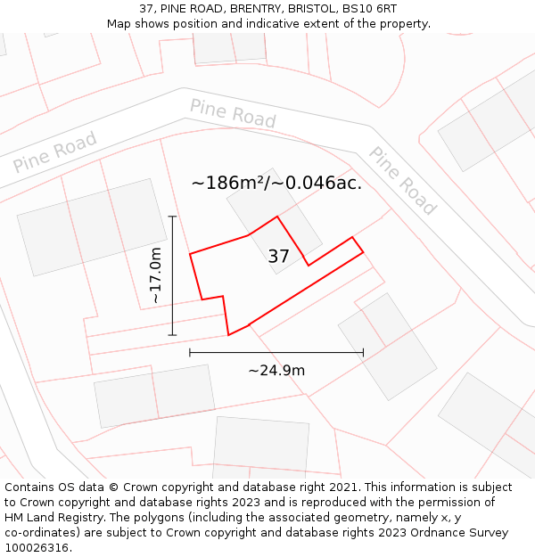 37, PINE ROAD, BRENTRY, BRISTOL, BS10 6RT: Plot and title map