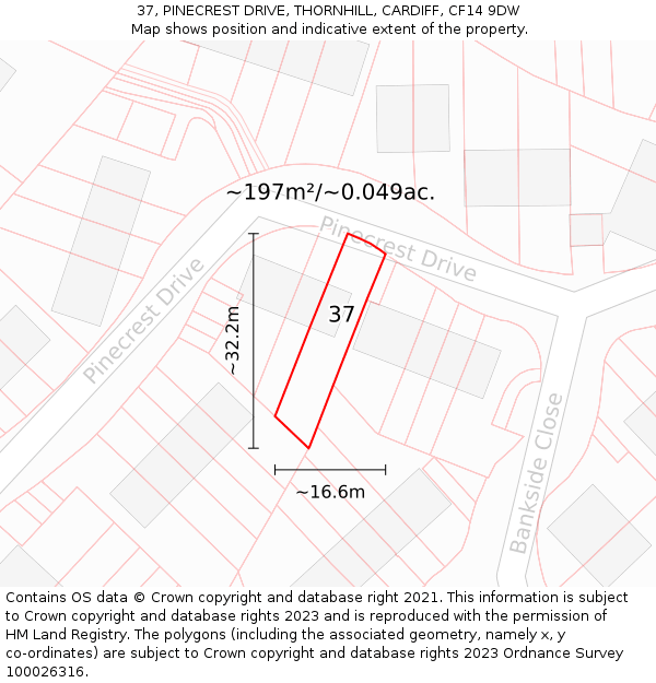 37, PINECREST DRIVE, THORNHILL, CARDIFF, CF14 9DW: Plot and title map