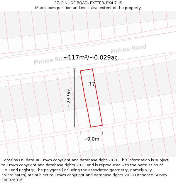 37, PINHOE ROAD, EXETER, EX4 7HS: Plot and title map