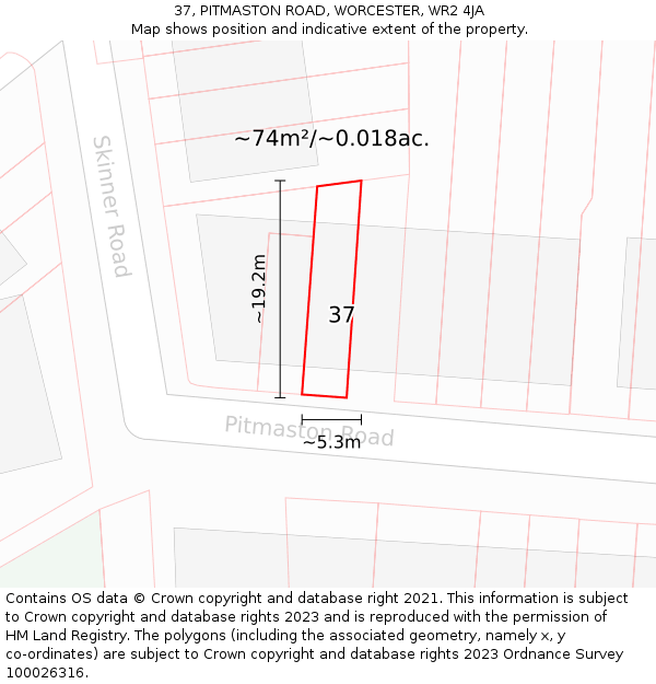 37, PITMASTON ROAD, WORCESTER, WR2 4JA: Plot and title map
