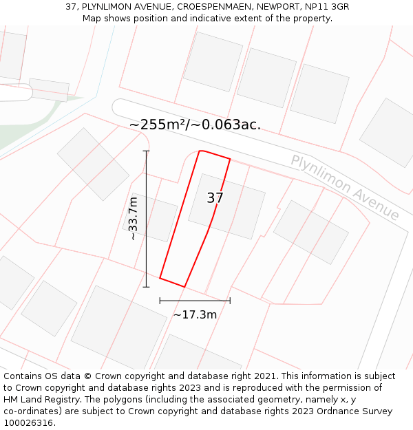 37, PLYNLIMON AVENUE, CROESPENMAEN, NEWPORT, NP11 3GR: Plot and title map