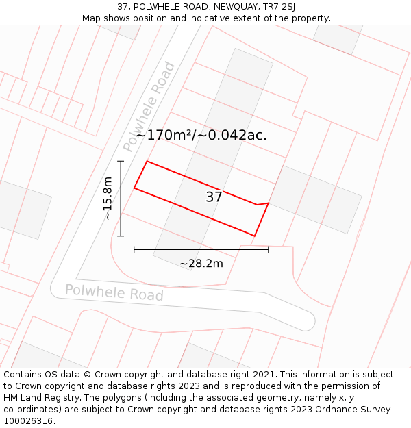 37, POLWHELE ROAD, NEWQUAY, TR7 2SJ: Plot and title map