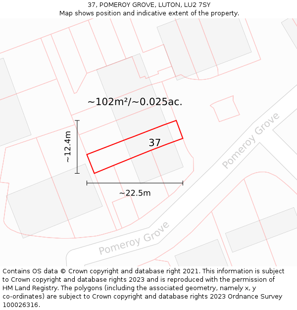 37, POMEROY GROVE, LUTON, LU2 7SY: Plot and title map