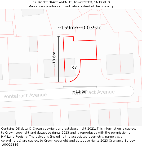 37, PONTEFRACT AVENUE, TOWCESTER, NN12 6UG: Plot and title map