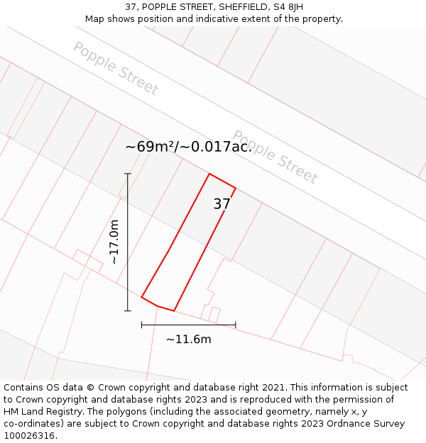 37, POPPLE STREET, SHEFFIELD, S4 8JH: Plot and title map
