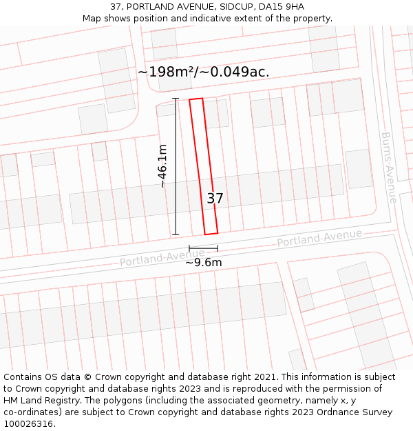 37, PORTLAND AVENUE, SIDCUP, DA15 9HA: Plot and title map