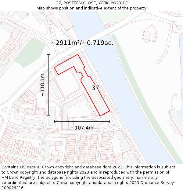 37, POSTERN CLOSE, YORK, YO23 1JF: Plot and title map