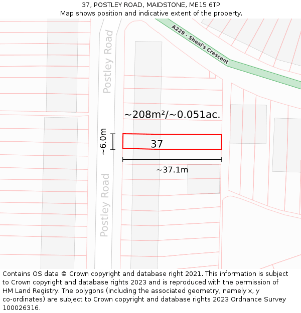 37, POSTLEY ROAD, MAIDSTONE, ME15 6TP: Plot and title map