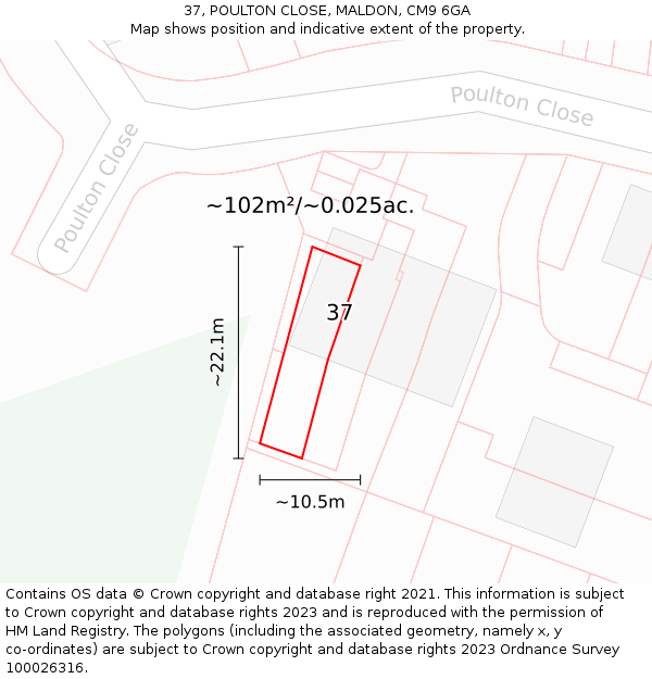 37, POULTON CLOSE, MALDON, CM9 6GA: Plot and title map